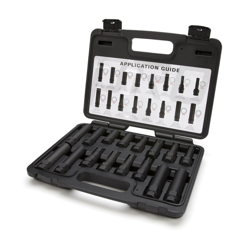 Steelman Pro 78537 16Piece Locking Lug Nut Master Key Set for Auto Mechanics Variety of Spline Star and Hex Style Keys ThinWalledExtraLong Lug Keys to Prevent Damage to Wheels DoubleHex Heads