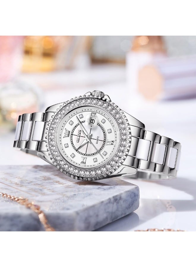 ساعة أوليفز النسائية المصنوعة من السيراميك المرصعة بالألماس، تعمل بالكوارتز، رقم 3685 - view 5