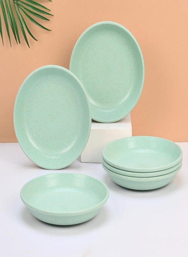 Eha Earth-Friendly Small Plates Set for Snacks | Snacks Plates Set of 6 | Snacks Plates Made with Rice Husk Biocomposite | Microwave Safe Plates | Snack Plate Set for Kitchen| 6 inch | Celeste - Image 1
