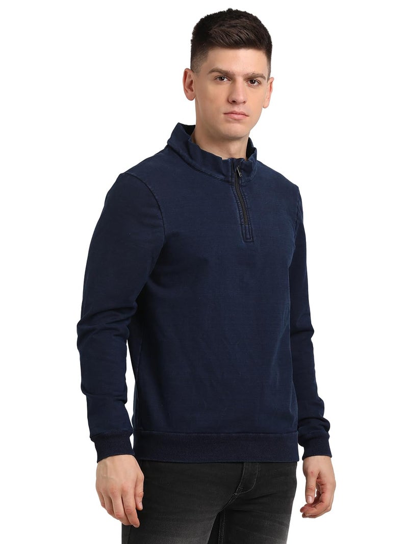 Turtle Men Cotton Tencel Slim Fit Full Sleeve Blue Sweatshirt - Image 4