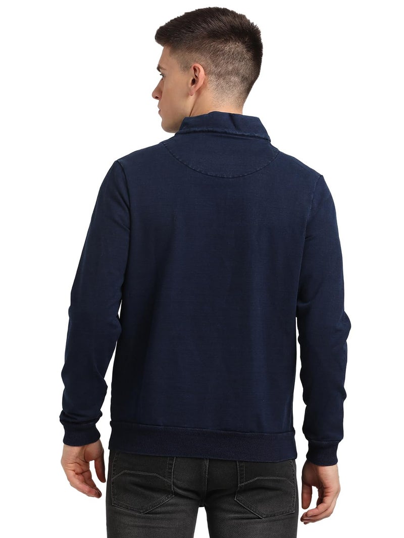 Turtle Men Cotton Tencel Slim Fit Full Sleeve Blue Sweatshirt - Image 2