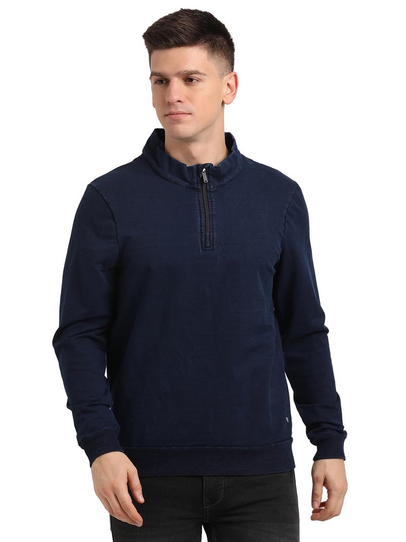 Turtle Men Cotton Tencel Slim Fit Full Sleeve Blue Sweatshirt - Image 1