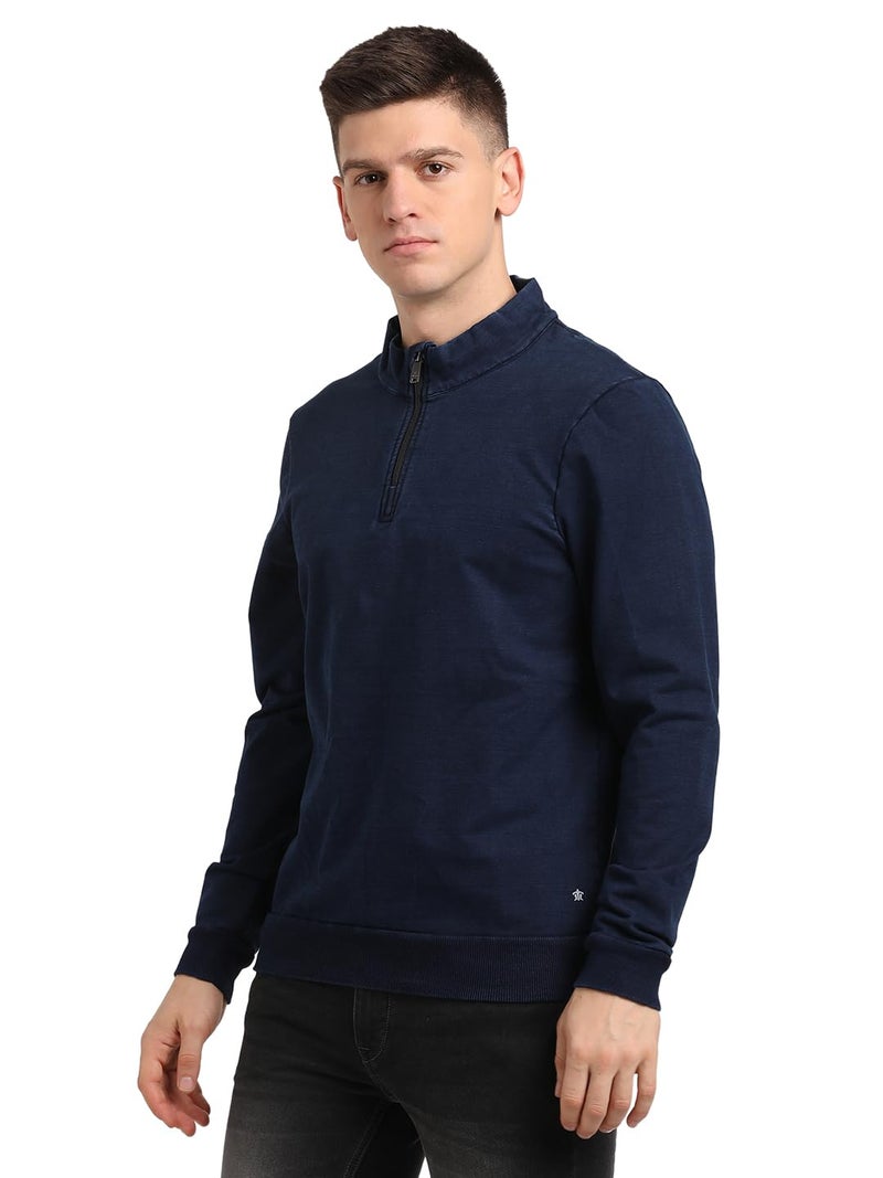 Turtle Men Cotton Tencel Slim Fit Full Sleeve Blue Sweatshirt - Image 3