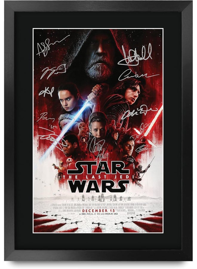 إتش دبليو سي تريدينغ ملصق فيلم Star Wars - The Last Jedi من HWC Trading، مُؤطَّر ومُوقَّع عليه من قِبل طاقم العمل، مقاس 16 × 12 بوصة، مطبوع عليه صورة شخصية، مطبوع عليه فيلم، مُؤطَّر، مقاس 16 × 12 بوصة - Image 1