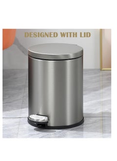 CityRiya-Long Stainless Steel Pedal Bin, Smudge Resistant Trash Can with Foot Pedal and Soft-Close Lid Round, Hands Free Garbage Bin for Kitchen Living Room Bathroom Office and Hotel (Grey, 12L)  - Image 4