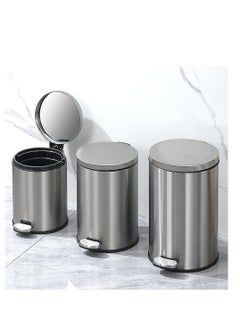 CityRiya-Long Stainless Steel Pedal Bin, Smudge Resistant Trash Can with Foot Pedal and Soft-Close Lid Round, Hands Free Garbage Bin for Kitchen Living Room Bathroom Office and Hotel (Grey, 12L)  - Image 3