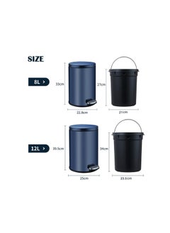 CityRiya-Long Stainless Steel Pedal Bin, Smudge Resistant Trash Can with Foot Pedal and Soft-Close Lid Round, Hands Free Garbage Bin for Kitchen Living Room Bathroom Office and Hotel (Grey, 12L)  - Image 2