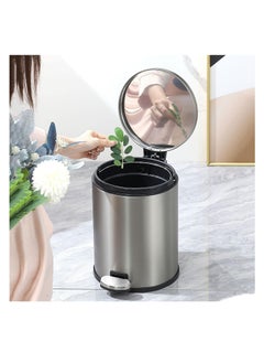 CityRiya-Long Stainless Steel Pedal Bin, Smudge Resistant Trash Can with Foot Pedal and Soft-Close Lid Round, Hands Free Garbage Bin for Kitchen Living Room Bathroom Office and Hotel (Grey, 12L)  - Image 1