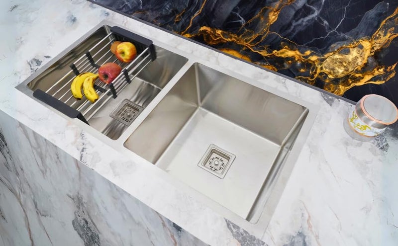 BOWLS  MORE Bowls More Double Bowl 37 X 18 X 10 Premium Handmade Kitchen Sink Sound Proof Double Bowl Stainless Stell Matt Finish SILVER - Image 1