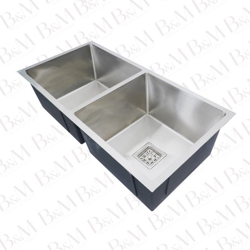 BOWLS  MORE Bowls More Double Bowl 37 X 18 X 10 Premium Handmade Kitchen Sink Sound Proof Double Bowl Stainless Stell Matt Finish SILVER - Image 4