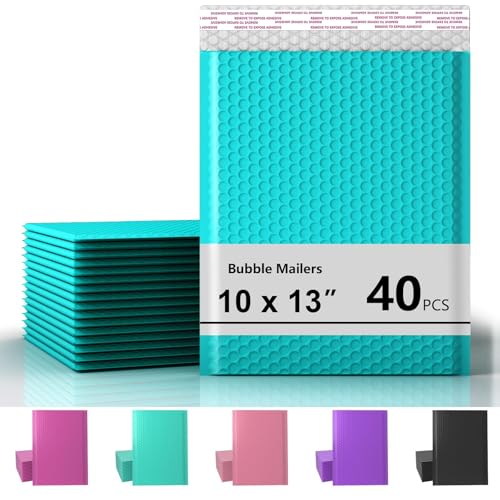 oceanite 10 x 13 Inch Bubble Mailer 40 Pack, Waterproof Padded Envelopes with Strong Self-Seal Adhesive, Cushioning Shipping Bags with Bright Color for Small Business - Minty Blue - Image 1