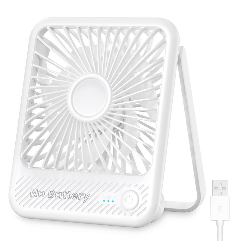 Koonie USB Desk Fan Strong Wind Ultra Quiet Small Personal Fan with 180 Tilt Folding and 3 Speeds Adjustable USBC Corded Powered Mini USB Fan for Office Desktop Bedroom White NO BATTERY