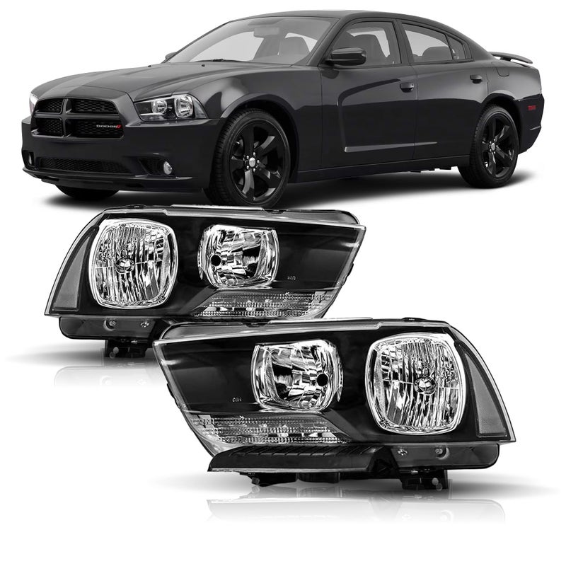 corkiauto Headlights Assembly Compatible with 2011 2012 2013 2014 Dodge Charger Driver and Passenger Black Housing Clear Side - Image 3