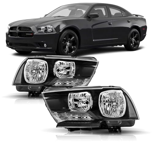 corkiauto Headlights Assembly Compatible with 2011 2012 2013 2014 Dodge Charger Driver and Passenger Black Housing Clear Side - Image 1