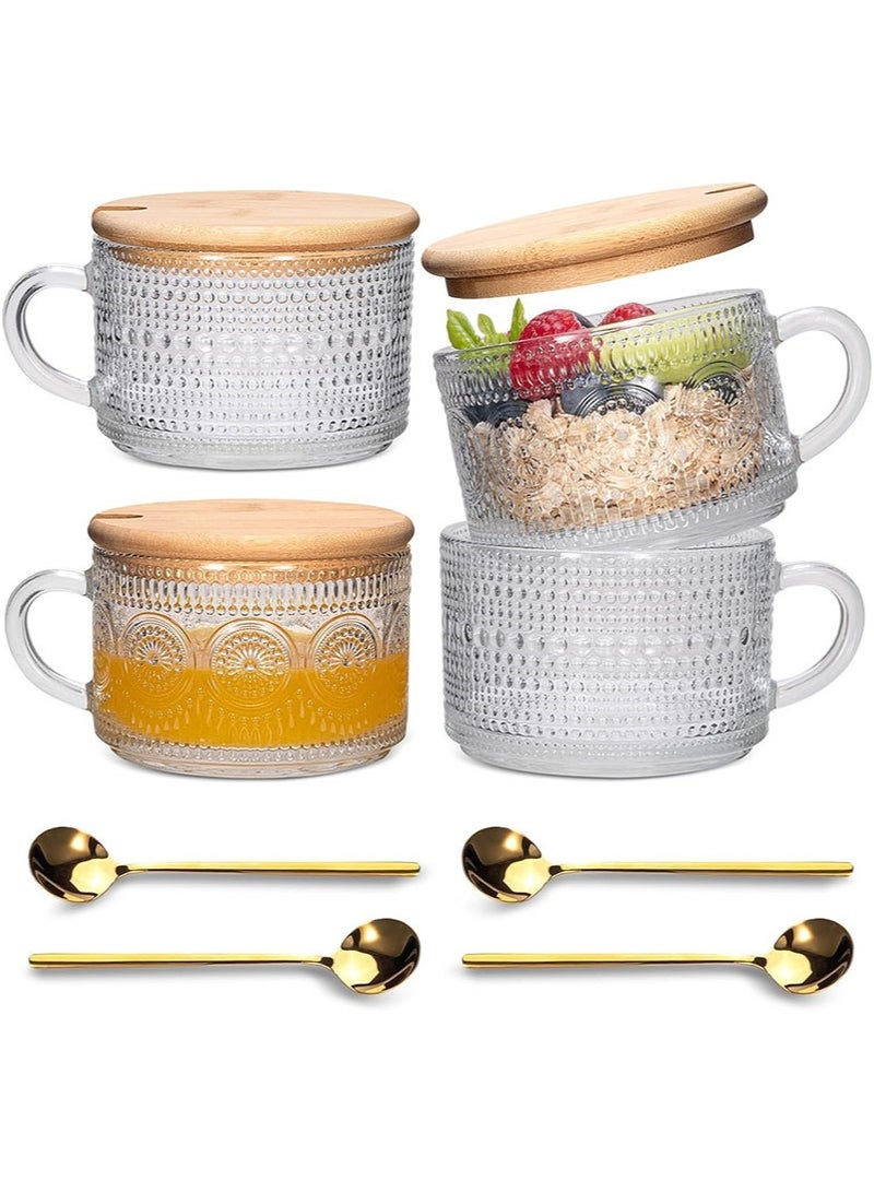 أبوستيم طقم أكواب زجاجية سعة 400 مل مكون من 4 قطع (بما في ذلك الكوب والغطاء)، كوب دقيق الشوفان، كابتشينو كلاسيكي، كوب قهوة كبير للشاي، عصيدة، حليب، دقيق الشوفان - Image 1