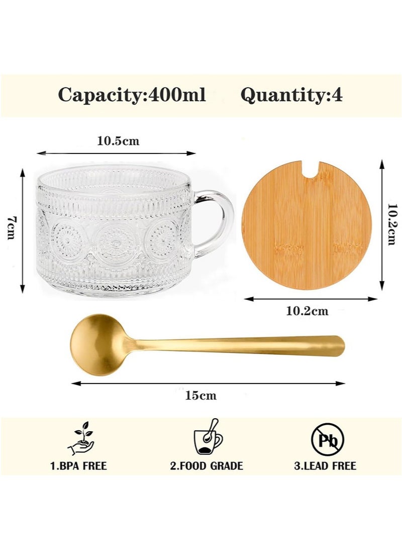 أبوستيم طقم أكواب زجاجية سعة 400 مل مكون من 4 قطع (بما في ذلك الكوب والغطاء)، كوب دقيق الشوفان، كابتشينو كلاسيكي، كوب قهوة كبير للشاي، عصيدة، حليب، دقيق الشوفان - Image 2