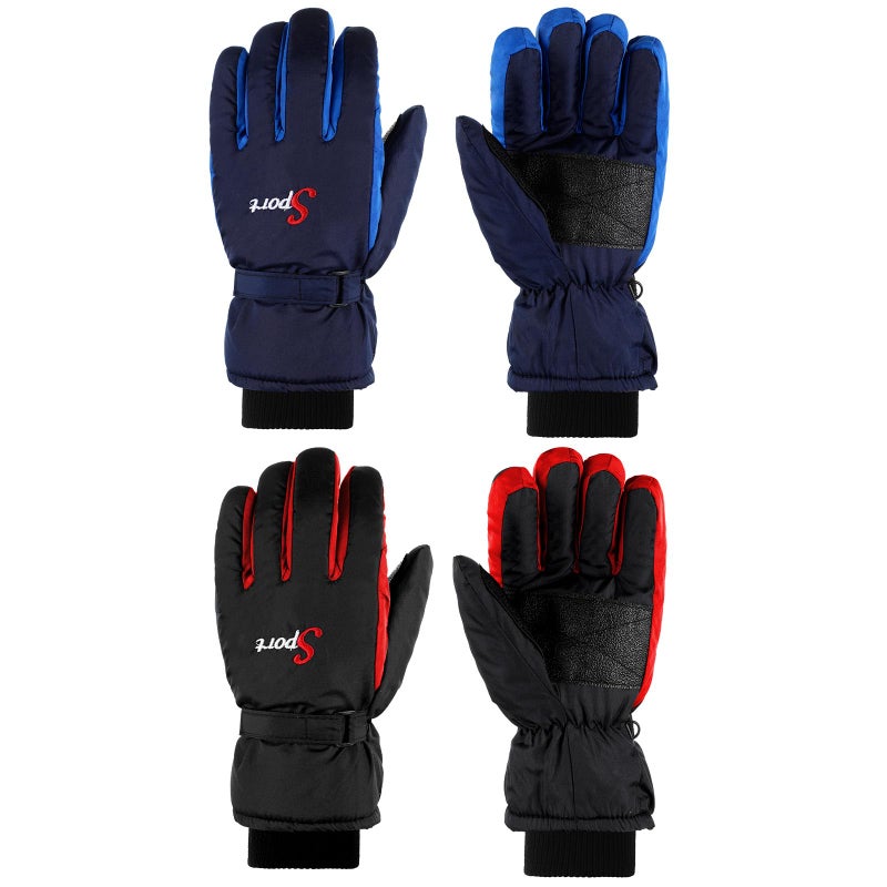 Jeere 2 Pairs Winter Ski Gloves Men Women Waterproof Snow Gloves Adjustable Snowboard Mittens with Zipper Strap Hook Pocket(Red Blue,Red Black,S) - Image 1