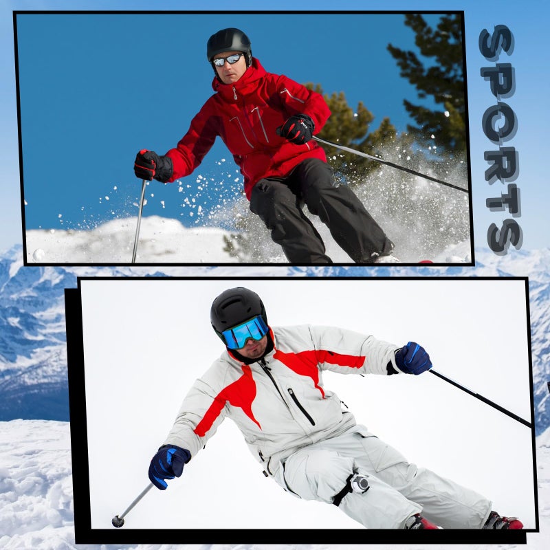 Jeere 2 Pairs Winter Ski Gloves Men Women Waterproof Snow Gloves Adjustable Snowboard Mittens with Zipper Strap Hook Pocket(Red Blue,Red Black,S) - Image 3