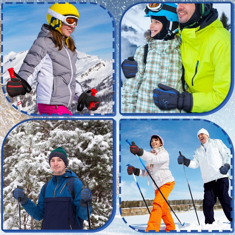 Jeere 2 Pairs Winter Ski Gloves Men Women Waterproof Snow Gloves Adjustable Snowboard Mittens with Zipper Strap Hook Pocket(Red Blue,Red Black,S) - Image 5