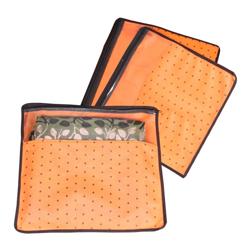 PrettyKrafts PrettyKrafts Non Woven Saree Covers With ZIP Pack of 3 Size17 15 Inches Single Sari Storage BagsCoverPouches for Packing New Sadi Wardrobe Organizer For SareesCloths With Top Window Orange - Image 1