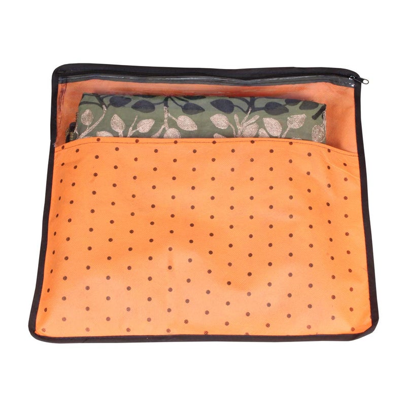 PrettyKrafts PrettyKrafts Non Woven Saree Covers With ZIP Pack of 3 Size17 15 Inches Single Sari Storage BagsCoverPouches for Packing New Sadi Wardrobe Organizer For SareesCloths With Top Window Orange - Image 2