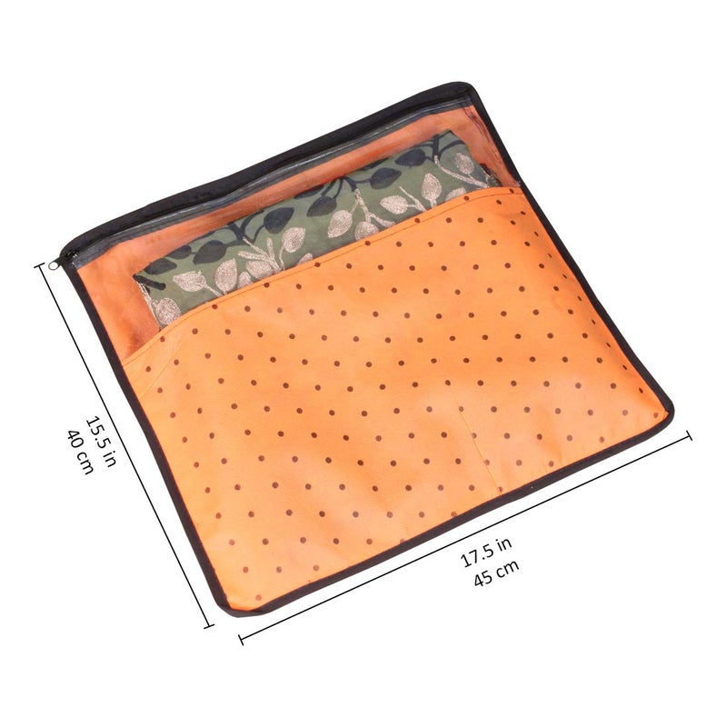 PrettyKrafts PrettyKrafts Non Woven Saree Covers With ZIP Pack of 3 Size17 15 Inches Single Sari Storage BagsCoverPouches for Packing New Sadi Wardrobe Organizer For SareesCloths With Top Window Orange - Image 3