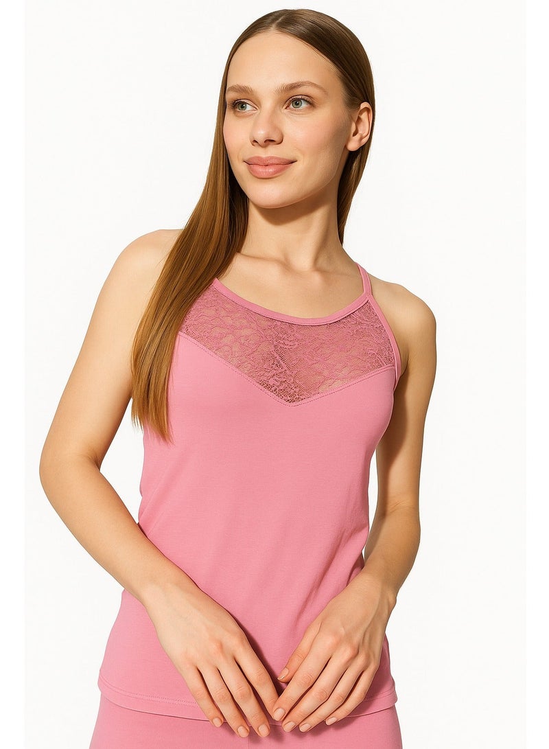 Women's Cotton Wide Strap Lace Camisole Top Soft Stretch Sleeveless Undershirt Breathable Tank Top Everyday Innerwear Comfortable Layering Vest 95% Cotton 5% Lycra, Light Red - Image 2