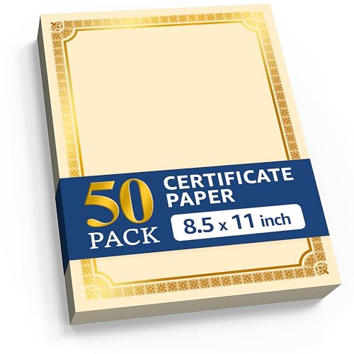 JUZARI 50 Certificate Paper 8.5 x 11 for Printing - Blank Certificate Papers for Award Certificates & Diploma Paper - Premium Gold Foil Award Papers Cardstock for Awards & Certificates Graduation - Image 1