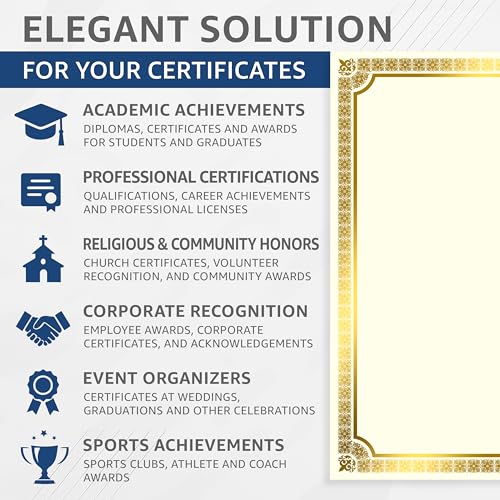 JUZARI 50 Certificate Paper 8.5 x 11 for Printing - Blank Certificate Papers for Award Certificates & Diploma Paper - Premium Gold Foil Award Papers Cardstock for Awards & Certificates Graduation - Image 3
