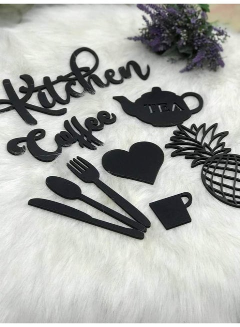 Kitchen wall decor set, modern wooden pieces (3mm thick) - (Chef design and kitchen tools)