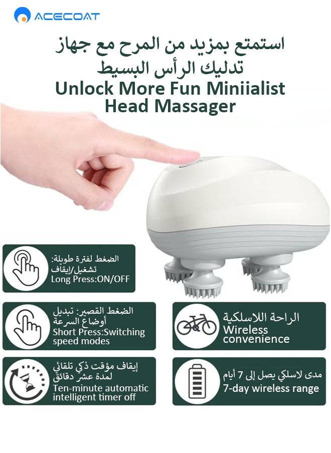 ايسكوت مدلك فروة الرأس الكهربائي من  لتخفيف التوتر والاسترخاء السيليكون لنمو الشعر فرشاة شامبو لتدليك الحيوانات تعمل بالبطارية ابيض  - Image 2