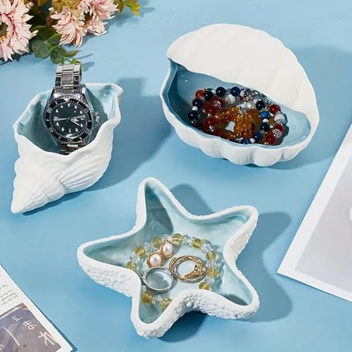 BESSKON Starfish Jewelry Dish for Women, Ceramic Seashell Jewelry Holder Dish, Small Shell Ring Dish Trinket Tray, Aesthetic Room Decor Ocean Jewelry Plate Bowl, Bathroom Jewelry Tray Key Dish Gift - Image 3