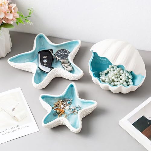 BESSKON Starfish Jewelry Dish for Women, Ceramic Seashell Jewelry Holder Dish, Small Shell Ring Dish Trinket Tray, Aesthetic Room Decor Ocean Jewelry Plate Bowl, Bathroom Jewelry Tray Key Dish Gift - Image 4