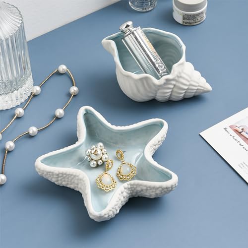 BESSKON Starfish Jewelry Dish for Women, Ceramic Seashell Jewelry Holder Dish, Small Shell Ring Dish Trinket Tray, Aesthetic Room Decor Ocean Jewelry Plate Bowl, Bathroom Jewelry Tray Key Dish Gift - Image 5