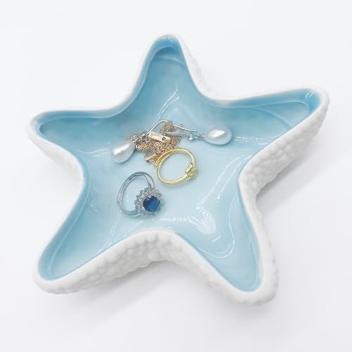 BESSKON Starfish Jewelry Dish for Women, Ceramic Seashell Jewelry Holder Dish, Small Shell Ring Dish Trinket Tray, Aesthetic Room Decor Ocean Jewelry Plate Bowl, Bathroom Jewelry Tray Key Dish Gift - Image 1