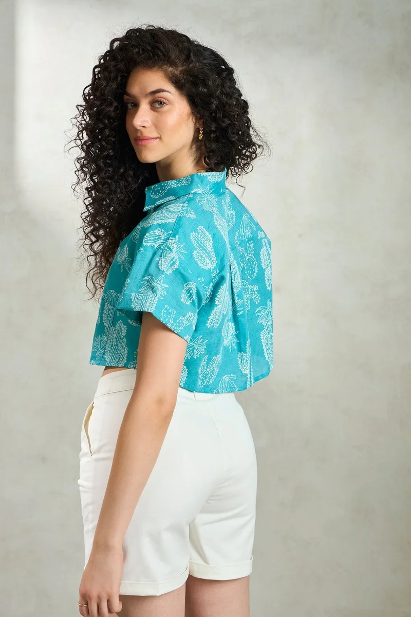 Virgio  Printed Linen Printed Crop Boxy Shirt for Women for Women | Best Price UAE