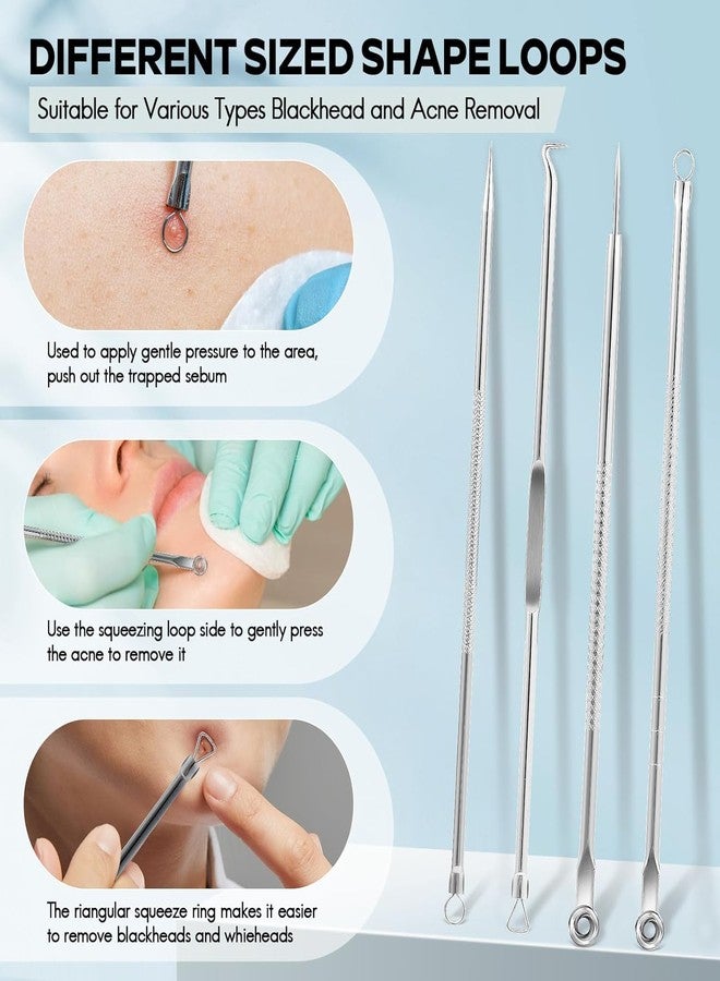 Keli 4 in 1 Blackhead Remover Pimple Popper Tool Box, Pimple Extractor Acne Tools for Face Nose, Stainless Acne Needle Zit Popping Removal Facials Tool - Image 3