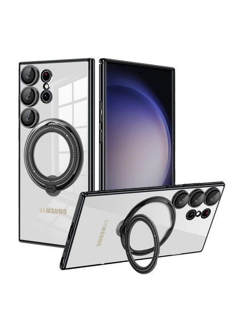 Clear Case for Samsung S24 Ultra with Magnetic Ring Stand,Compatible with Magsafe, Military Grade Drop,Shockproof Hard Luxury Phone Cases with Camera Lens Protector for Samsung S24 Ultra ,Black