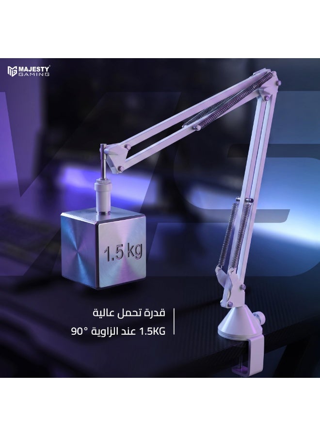 Majesty Microphone Arm with 360 Degree Rotation | Mic Stand for Podcasting, Streaming, Recording, Gaming, Content Making | Internal Cable Management | Anti-Vibration Stand Up to 1.5kg - White - Image 5