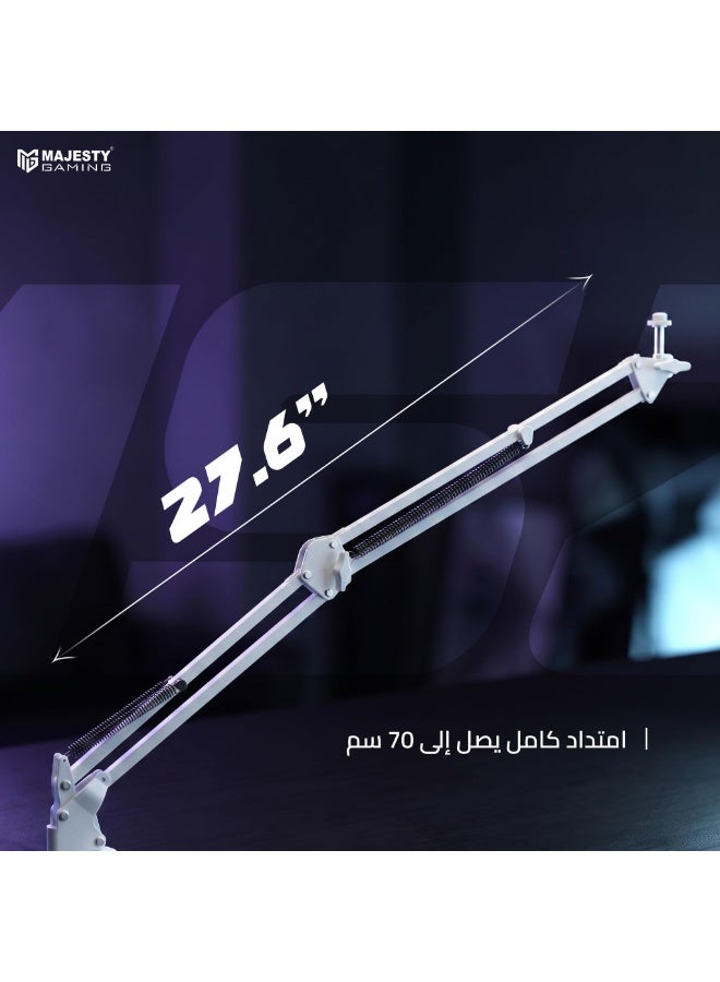 Majesty Microphone Arm with 360 Degree Rotation | Mic Stand for Podcasting, Streaming, Recording, Gaming, Content Making | Internal Cable Management | Anti-Vibration Stand Up to 1.5kg - White - Image 3