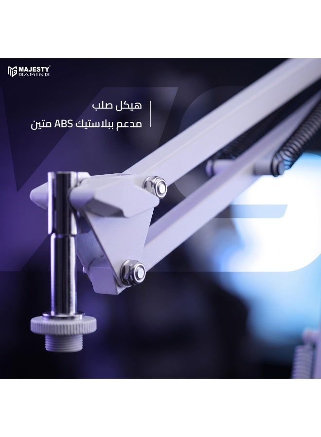 Majesty Microphone Arm with 360 Degree Rotation | Mic Stand for Podcasting, Streaming, Recording, Gaming, Content Making | Internal Cable Management | Anti-Vibration Stand Up to 1.5kg - White - Image 4