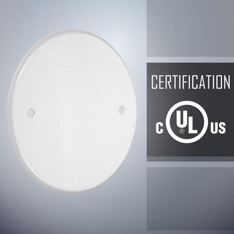 TayMac LPB3400 Flat Round Blank Plate Metallic 5 4-Inch. Box Mount, White Finish - Image 4