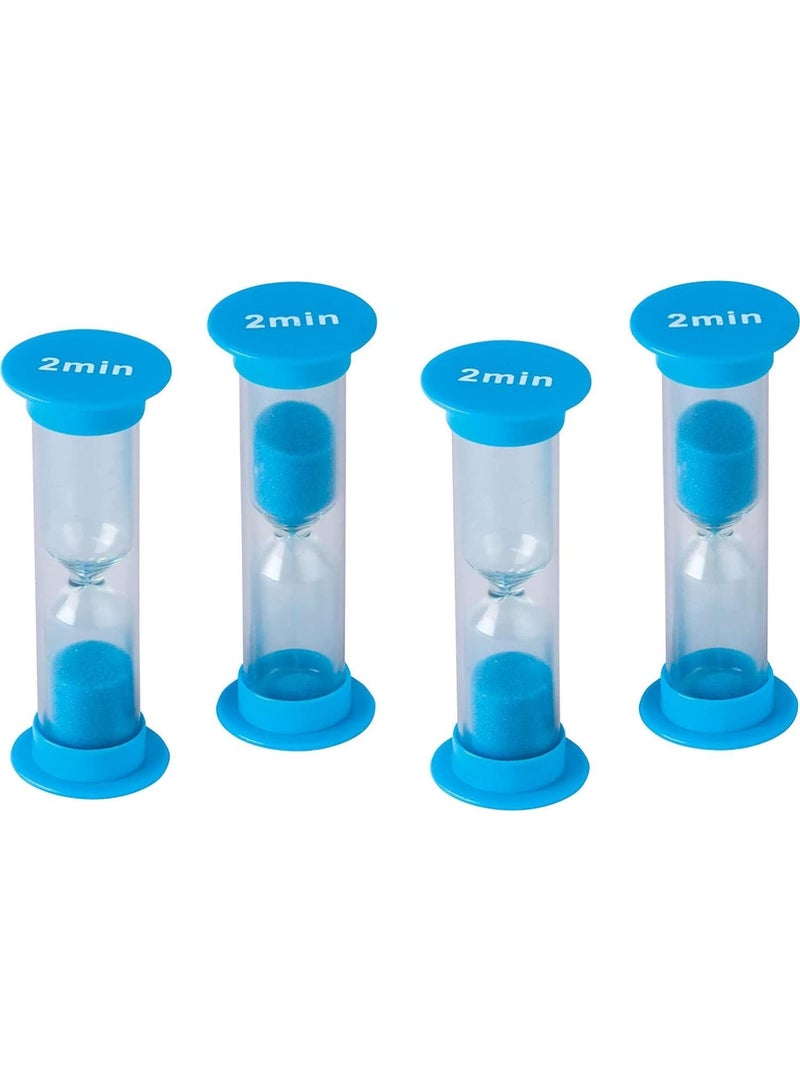 4 Pack 2 Minute Sand Timer, Plastic Hourglass, Brushing Teeth Timers, Durable PVC Material, Not Easy to Break, for Games Classroom Home Office Kitchen Brush Teeth Use, Blue - Image 1