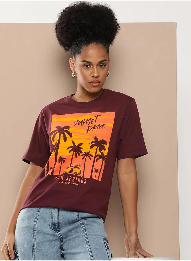 Difference of Opinion Oversized Sunset Drive Graphic Print T-Shirt by Styli
