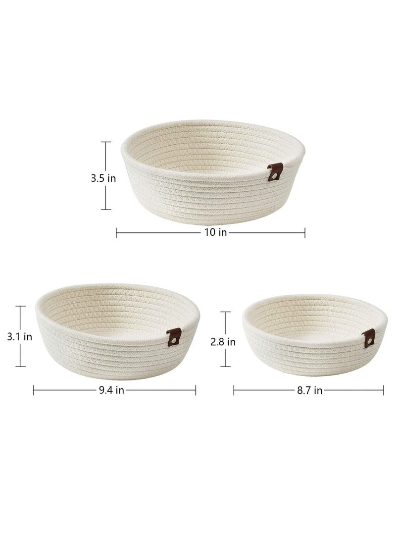 Beauenty Woven Storage Baskets for Organizing Rope Storage Basket Set of 3 Cotton Rope Storage Durable Nursery Baskets Organizer Bins for Baby Toys, Cotton with Corn Skin Design  - Image 3
