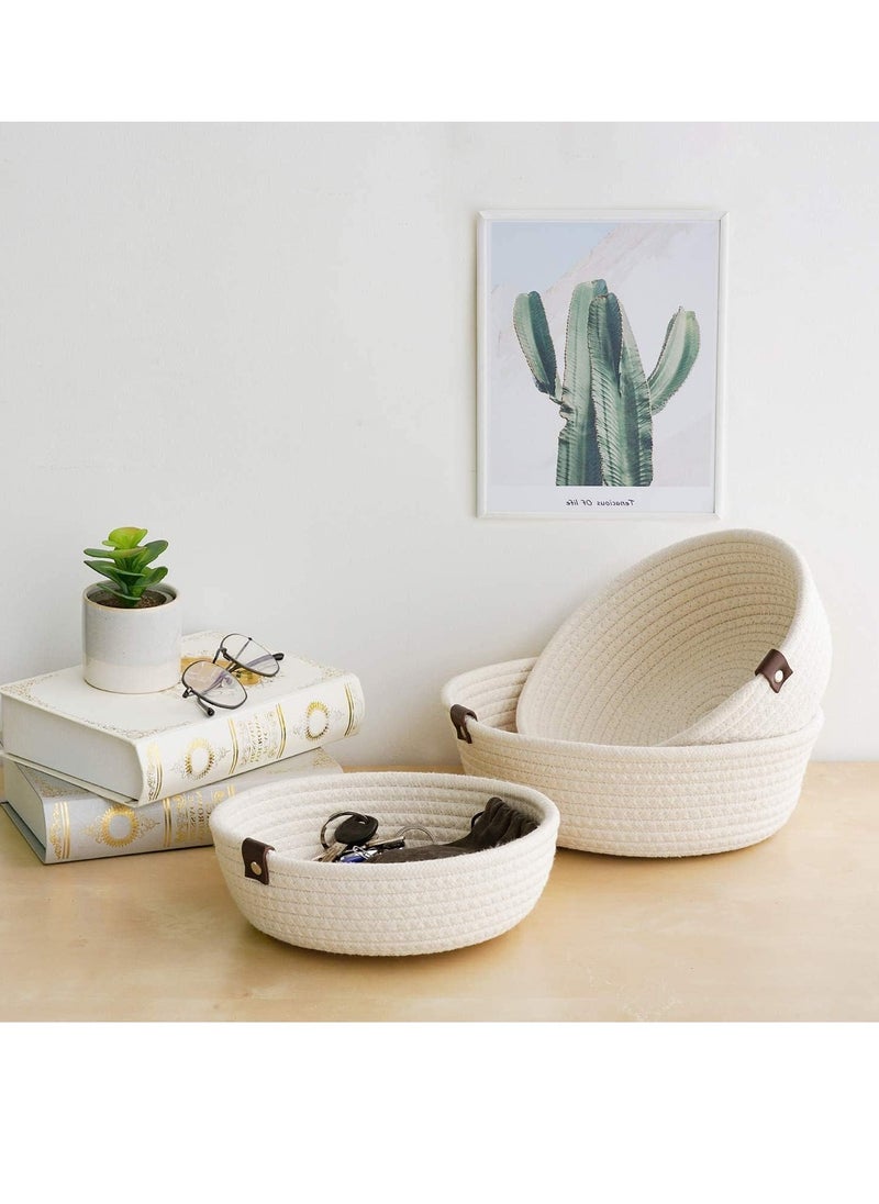 Beauenty Woven Storage Baskets for Organizing Rope Storage Basket Set of 3 Cotton Rope Storage Durable Nursery Baskets Organizer Bins for Baby Toys, Cotton with Corn Skin Design  - Image 5