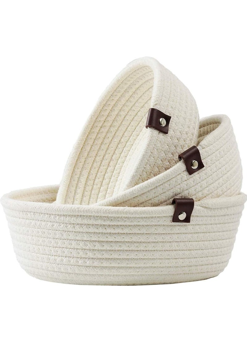 Beauenty Woven Storage Baskets for Organizing Rope Storage Basket Set of 3 Cotton Rope Storage Durable Nursery Baskets Organizer Bins for Baby Toys, Cotton with Corn Skin Design  - Image 1