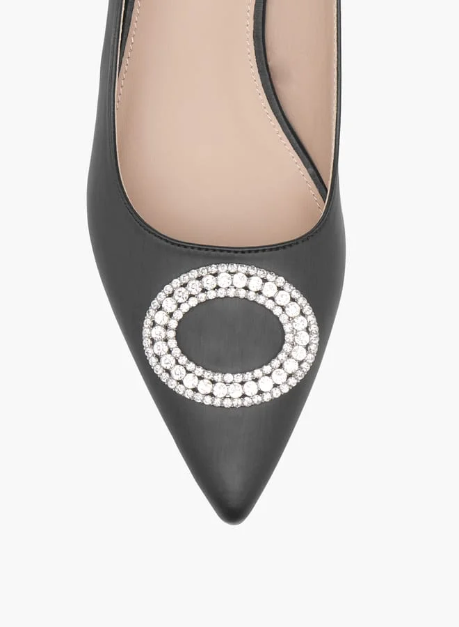 Flora Bella By Shoexpress Women Embellished Slingback Shoes with Kitten Heels and Buckle Closure