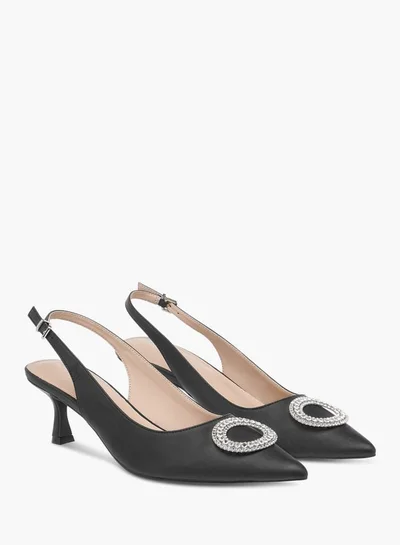 فلورا بيلا من شو إكسبرس Women Embellished Slingback Shoes with Kitten Heels and Buckle Closure
