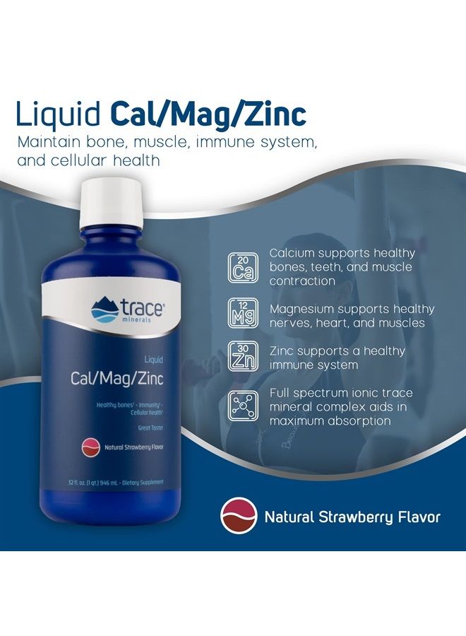 Trace Minerals Liquid Cal/Mag/Zinc | Calcium, Magnesium, Zinc, Vitamin D3 | Dietary Supplement Supports Tissue, Muscle, and Bone Density | Natural Strawberry Flavor | 64 Servings, 32 fl oz. - Image 2